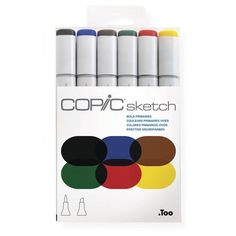 the copic sketch markers are set up in a box with four different color options