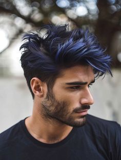 #ShortHairMen #HairColor #MensHairstyles #VibrantHair #HairInspo #Grooming #BoldLooks #ColorfulHair #ShortHairDontCare #ManeGame Dark Blue Hair Color Men, Navy Blue Hair Men, Midnight Blue Hair Men, Blue Hair Color For Men, Men Hair Color Ideas, Men Colored Hair, Dark Blue Hair Men, Mens Dyed Hair Ideas, Man Hair Color