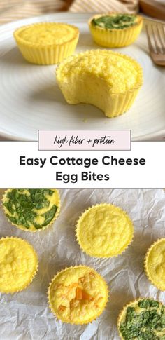 egg cheese cups on a white plate with text overlay that reads easy cottage cheese egg bites