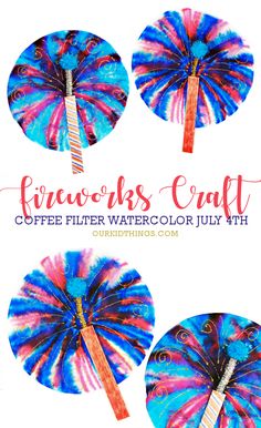 Coffee Filter Watercolor Fireworks Craft Paper Plate 4th Of July Craft, 4th Of July Art Projects For Kids Easy, 4tj Of July Crafts For Kids, Firework Projects For Kids, Firecracker Crafts For Toddlers, Fourth Of July Projects For Preschoolers, Kid Crafts For 4th Of July, School Age 4th Of July Crafts, Firework Crafts For Preschoolers