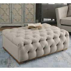 Uttermost Kaniel Plush Diamond Tufted Taupe Linen Ottoman Theatre Ideas, Linen Ottoman, White Ottoman, Rattan Sideboard, Luxe Living Room, Cocktail Ottoman, Ottoman Coffee Table, Ottoman Table, Ottoman Bench