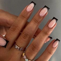 Black French Tip Nails, Black French Tip, French Tip Acrylic Nails, Work Nails, Classy Acrylic Nails, Short Square Acrylic Nails, Black French, Tip Nails