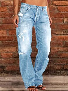 Womens Jeans For Men, Denim Style Casual, Casual Denim Jeans, Ripped Pants, Look Casual Chic, Fly Outfit, Pants Summer, Jeans Cargo