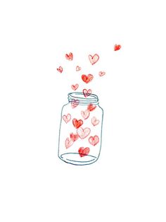 a jar filled with hearts floating out of it