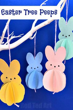 paper easter tree peeps hanging from a branch