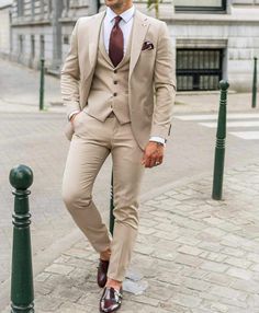 Beige Suits For Men, Three Piece Suit Wedding, 3 Piece Suit Men, Suit For Men Wedding, 3 Piece Suit Wedding, Costume Beige, Men Suits Wedding, Terno Slim