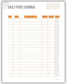 the daily food journal is shown in orange and white, with an orange dotted border