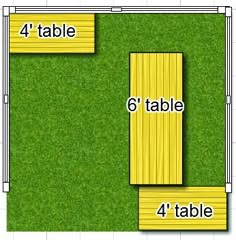 the floor plan for an outdoor seating area with four tables and two benches on each side