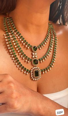 Royal Uncut Polki Sabyasachi Inspired Fine Quality Layered Long Emerald Green Faux Zirconium Polki / Wedding Jewelry Set /Unique Jewels  Elegant and delicate Indian Necklace With Gold Plating. Indian Bridal Kundan set One Gram mathapatti Set. Very Gorgeous and pretty, fine Kundan choker necklace with matching earrings Adjustable length with help of dori (cord) These Necklace has very fine kundan, pearls  Beautiful Top Quality, Indian Jewelry Set, Necklace Kundan Jewelry Set, Looks Beautiful For All Occasions, Wedding Jewelry, Made By Handmade, Adorable choker set with bold kundan & semi-precious stones studded in an aesthetic design. Making Time 10 to 15 days ♥ Pretty Gift to the jewelry. ♥ Ideal for wedding party. Secured with a post and back Adorn yourself with these beautiful Choker & E Luxury Kundan Necklace With Meenakari For Reception, Luxury Kundan Emerald Necklace For Ceremonial Occasions, Luxury Traditional Kundan Necklace With Tilla, Luxury Kundan Saree With Meenakari, Luxury Kundan Necklace With Cutdana Details, Luxury Beaded Kundan Necklace For Diwali, Luxury Yellow Gold Kundan Necklace With Tilla, Luxury Kundan Necklace With Gold Beads For Festivals, Luxury Green Kundan Danglers