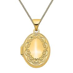 Jewelry Closure: Spring Ring ClaspLink Construction: SolidShape: OvalMetal Color: YellowChain Length: 18 InchChain Width: .5 MillimetersPendant Length: 24mmPendant Width: 17mmMetal: 14k GoldChain Construction: BoxCare: Wipe CleanNecklace Type: Locket NecklacesCountry of Origin: Imported