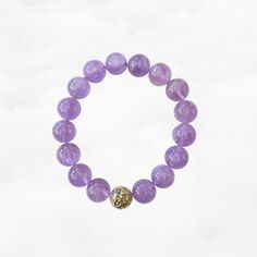 Beaded Amethyst Bracelet 12mm - Yun Boutique Chinese Meditation, Asian Jewelry, The Oscars, Spiritual Meaning, Amethyst Bracelet, Amethyst Beads, Golden Globes, Jewelry Store, Gold Plated Sterling Silver