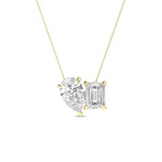 1.50 CT Toi Et Moi Necklace Pear & Emerald Cut Classic Daily Wear Pendant Her Pearl And Diamond Necklace, Dinner Dates, Emerald Pendant, Marquise Diamond, Pear Diamond, Emerald Cut Diamonds, Rose Gold Necklace