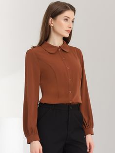 Shop Allegra K for button up peter pan collar long bishop sleeve blouse you are looking for, get more women's shirts for yourelf. Order now! Free Returns! Collared Blouse For Office Wear, Solid Collared Tops For Office, Solid Collared Office Blouse, Solid Color Lantern Sleeve Blouse For Office, Solid Collared Blouse For The Office, Solid Spread Collar Blouse For Office, Office Blouse With Collared Neckline In Solid Color, Office Blouse With Spread Collar In Solid Color, Collared Office Lady Shirt For Fall