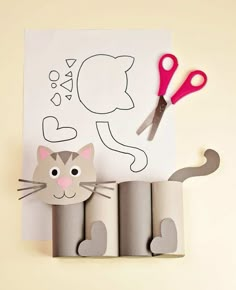 paper roll crafts for kids with scissors and cat