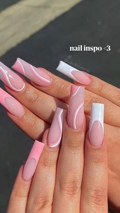 Acrylic Nails Summer, Pink Tip Nails, Long Acrylic Nail Designs, Acrylic Nails Coffin Short, Summer Acrylic Nails