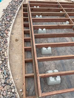 some concrete blocks are laying on the ground