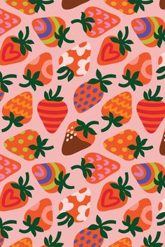 an image of strawberrys and strawberries pattern on pink background for fabric or wallpaper