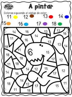 a coloring page with numbers and an image of a cartoon character in the center, which is