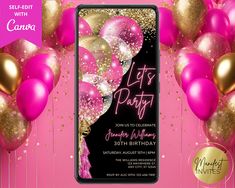 a pink and gold birthday party with balloons