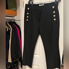 Nwt Derek Lam Gold Button Pants Size 16 Brand New Purchased At Bergdorf’s Gold Button Pants, Black Velvet Pants, Slacks Trousers, Button Pants, Ankle Dress Pants, Leopard Pants, Black Slacks, Velvet Pants, Floral Leggings