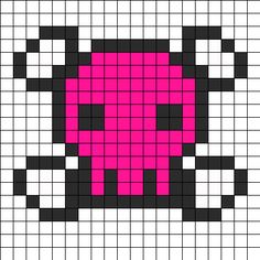 a cross stitch pattern with pink and black squares in the shape of an alien's head