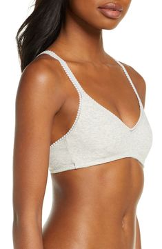 Supersoft pima cotton makes this an easy, comfortable everyday style designed with double lining for superb coverage and interior slits for optional enhancer cups. Style Name:On Gossamer Stretch Cotton Bralette. Style Number: 5089936. Cotton Bralette, Pima Cotton, Stretch Cotton, Bralette, Heather Grey, Everyday Fashion, Nordstrom, Fashion Design