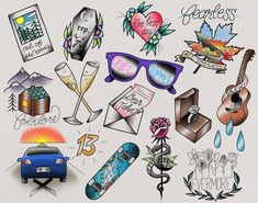 an image of various tattoos and things to do with them on the back of a car