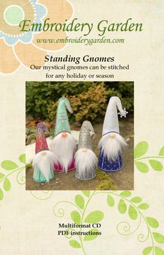 Standing Gnomes Gnome Inspiration, Standing Gnomes, Embroidery Garden, Small Hats, Boys And Girls Club, Hat Patterns, Gnome Patterns, Garden Items, Christmas Gnome