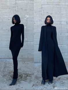 Long Line Outfits, Revenge Body Outfit, Chic Winter Dress, All Black Fits Women, Feminine Inverted Triangle Outfits, All Black Outfit Formal Classy, Turtle Neck And Long Skirt Outfit, Skims Long Sleeve Dress Styled, Classy Female Outfits