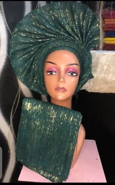 Fitted Green Headband Headwrap, Fitted Green Headwrap Headband, Green Fitted Headband Wrap, Adjustable Green Turban With Matching Headband, Green One Size Turban Headband, Green Aso Oke, Pink Headwrap, African Headwrap, African Turban