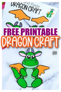 the free printable dragon craft for kids to make with paper and construction material, is shown