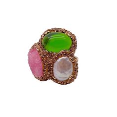 Great Shopping Cultured White Pearl Pink Agate Druzy Green Crystal Rings Adjustable Ring, Jewelry Agate Gemstone Open Ring Jewelry, Agate Open Ring Jewelry, Agate Gemstone Open Ring, Elegant Agate Open Ring, Rings Adjustable, Pearl Pink, Rings Jewelry Fashion, Pink Agate, Druzy Agate