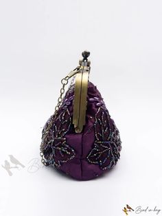 Bird in Bag - Vintage Purple Satin Evening Handbag Elegant Pouch Hobo Bag For Parties, Elegant Party Pouch Hobo Bag, Elegant Party Hobo Bag In Pouch Shape, Elegant Party Hobo Pouch Bag, Elegant Purple Handheld Bag, Purple Rectangular Bag With Dust Bag, Evening Pouch Bag With Handles, Evening Pouch Box Bag, Purple Evening Satchel Shoulder Bag