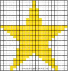 a cross - stitch pattern with yellow stars on white and black squares, in the shape of a star