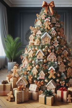 a christmas tree decorated with gingerbread cookies