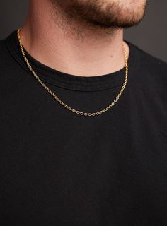 Mens gold necklace chain - Classic cable chain in 3mm - 14k Gold Plated 316L Stainless Steel - Minimalist jewelry for man, brother, son Chain: Width: 3mm Clasp: Lobster Claw Chain: 14k Gold Plated 316L Stainless Steel Length: Available in 16, 18. 20, 22, and 24. Model is wearing 20 inch chain. Note that depending on your height, build, shoulders and neck chain will fit you different. Please measure your ideal length before ordering. You can check the rest of our designs in our main shop page htt Build Shoulders, Jewelry For Man, Gold Necklace For Men, Mens Silver Jewelry, Jewelry Styles, Cable Chain Necklace, Sterling Silver Cross Pendant, Mens Silver Necklace, Silver Cross Pendant