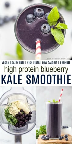 blueberry kale smoothie recipe with text overlay