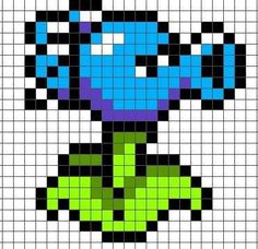 an image of a pixel style flower with blue and green flowers on it's petals