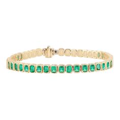 14kt gold emerald cut emerald bezel tennis bracelet *total emerald weight: about 3.5ct *emeralds go halfway around EMERALD Emerald, a powerful stone in preserving love and healing the heart, carries soothing energy and provides freshness and vitality to the spirit. Emerald promotes friendship, balance between partners, and is particularly known for bringing loyalty. It was dedicated in the ancient world to the goddess Venus for its ability to ensure security in love. Classic Emerald-cut Emerald Bracelet, Emerald-cut Green Tennis Bracelet For Formal Occasions, Emerald Cut Green Tennis Bracelet For Formal Events, Formal Green Emerald Cut Tennis Bracelet, Formal Green Emerald-cut Tennis Bracelet, Healing The Heart, Luna Skye, Love And Healing, Engagement Necklaces