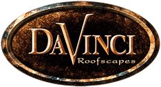 the logo for davinci roofscapes is shown in brown and gold colors