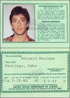 an identification card for antonio montana, who is being held by the california state police