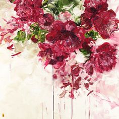 a painting of red flowers on a white background