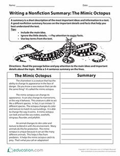 an animal writing activity for students to use in their class's book, the mimic octopus