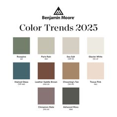 the color chart for benjamin moore's new paint colors, which are available in various shades