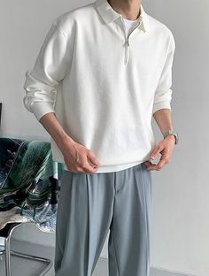 Minimalist Fashion Work, Korean Fashion Baggy, Half Zipper Sweatshirt, Dress Shirts Men, Korean Street Fashion Men, Fashion Baggy, Guys Fits, Customer Complaints, Minimalist Fashion Men