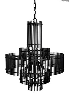 a black chandelier hanging from a chain