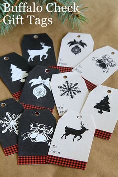 christmas gift tags with the words buffalo check on them