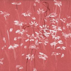 a drawing of white flowers on a red background