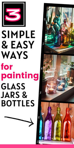 Give your old vases, bottles, jars a vibrant makeover with 3 fun and easy ways for painting glass jars and bottles! Learn how to stain glass bottles and explore various techniques like how to color glass with food coloring. These DIY glass bottle crafts are perfect for anyone looking to dive into glass bottle DIY projects. Whether you're a seasoned crafter or just starting out, you'll love creating painted glass bottles and tinted mason jars. Let's turn that clutter into colorful decor! How To Paint On Glass Bottles, Glass Bottle Diy Projects, Tinted Mason Jars, Painting Glass Jars, Painted Glass Bottles, Colored Glass Bottles, Old Vases, Painting Glass, Glass Bottle Diy