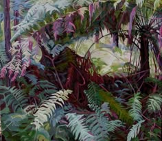 an oil painting of ferns and other plants